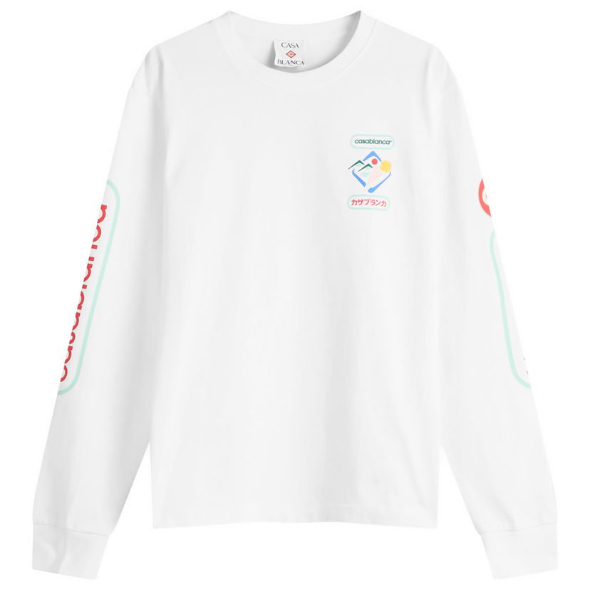 Футболка Casablanca Casablanca Fuji Dream Screen Printed Long Sleeve T-Shirt, Size Large білий | MPF25-JTP-151-01