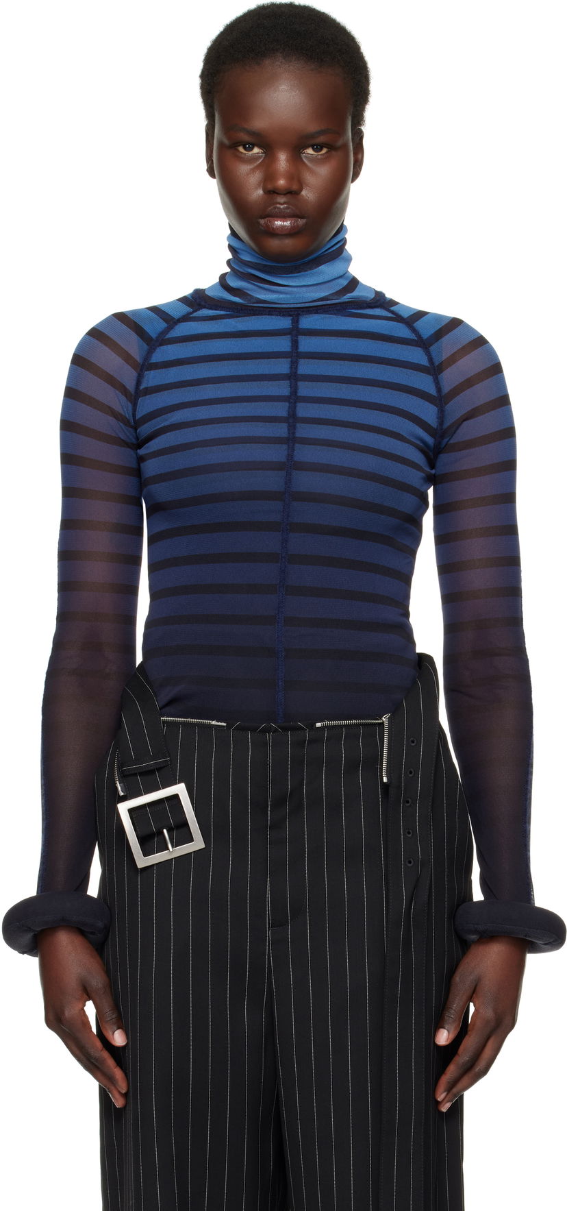 Cветр Jean Paul Gaultier Jean Paul Gaultier 'The 3D Striped' Turtleneck Top Синій | 25/33-F-TO235-T575-005956