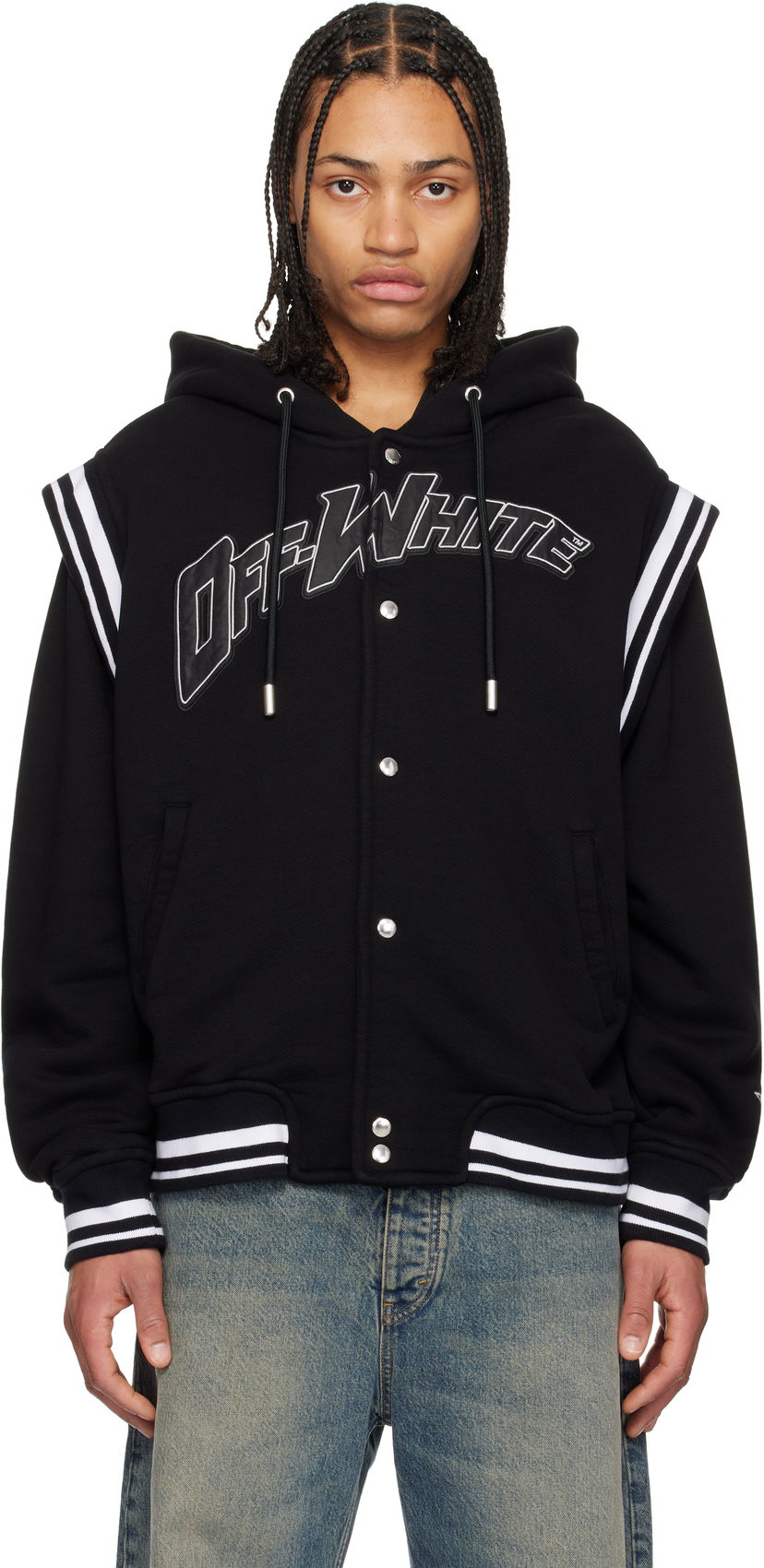 Світшоти Off-White Fleece Varsity Bomber Jacket with Hood чорний | OMEK003S25JER0021040