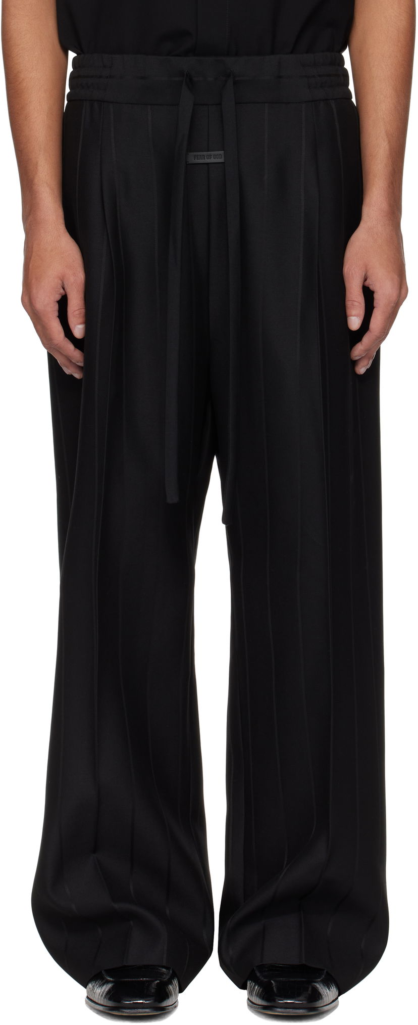 Штани Fear of God Fear of God Pinstripe Drawstring Wide Leg Trousers чорний | FGE240-407TSWV