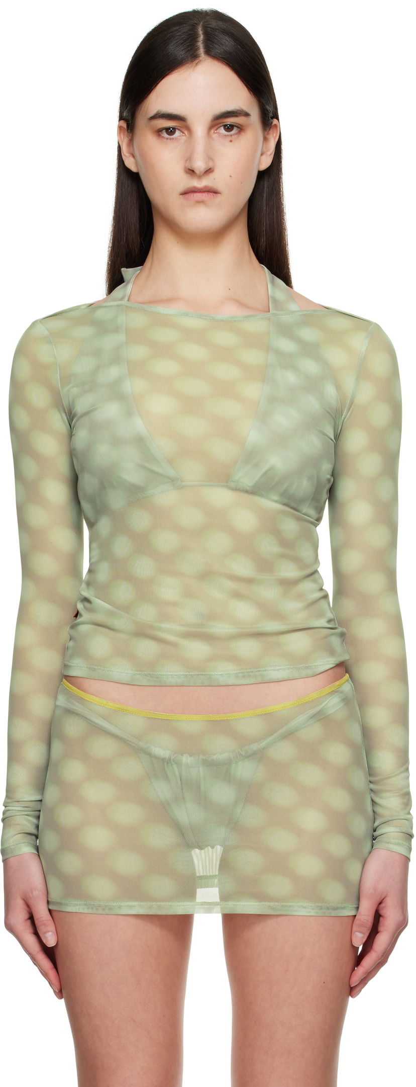Спортивний костюм Miaou Miaou Amelia Semi-Sheer Long Sleeve T-Shirt Зелений | 7183PM2MBD