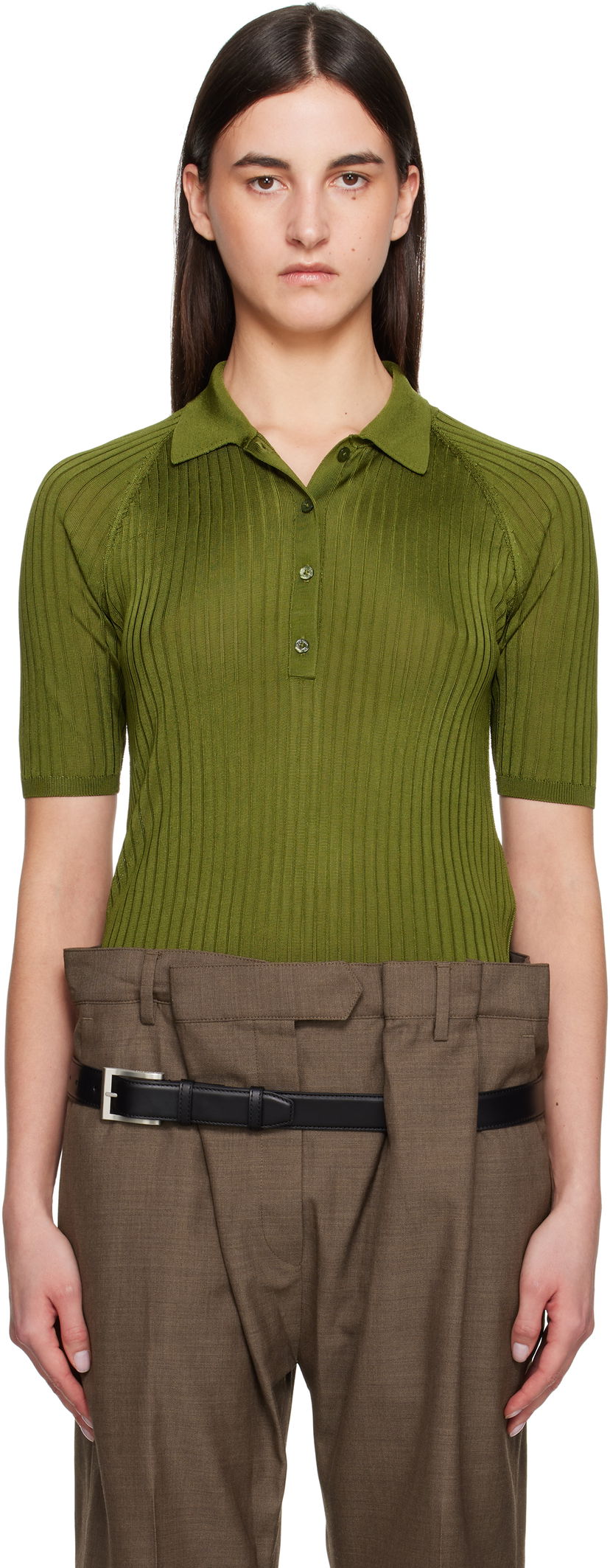 Сорочка поло Acne Studios Acne Studios Silk Knit Polo Зелений | A60581-