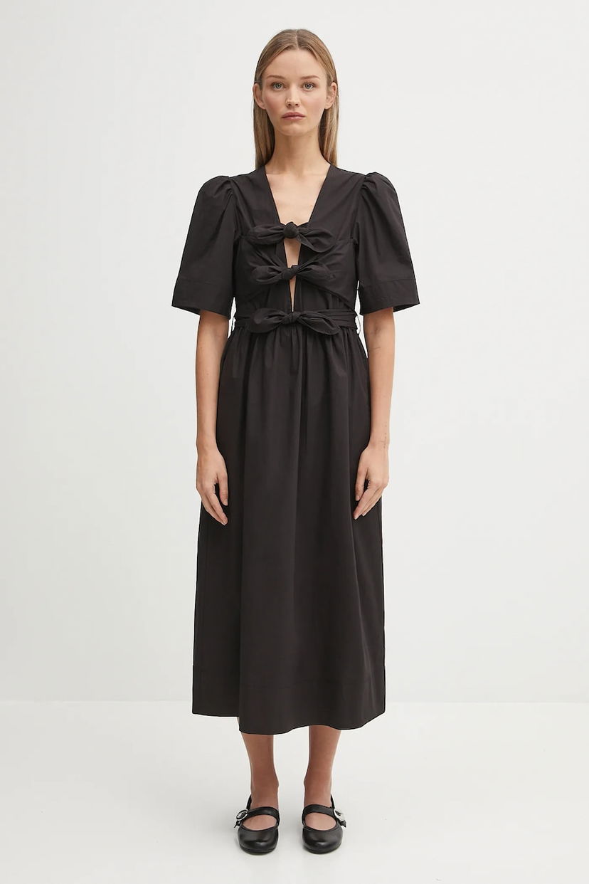 плаття GANNI GANNI Stretch Cotton Tie Strap Midi Dress чорний | W0842