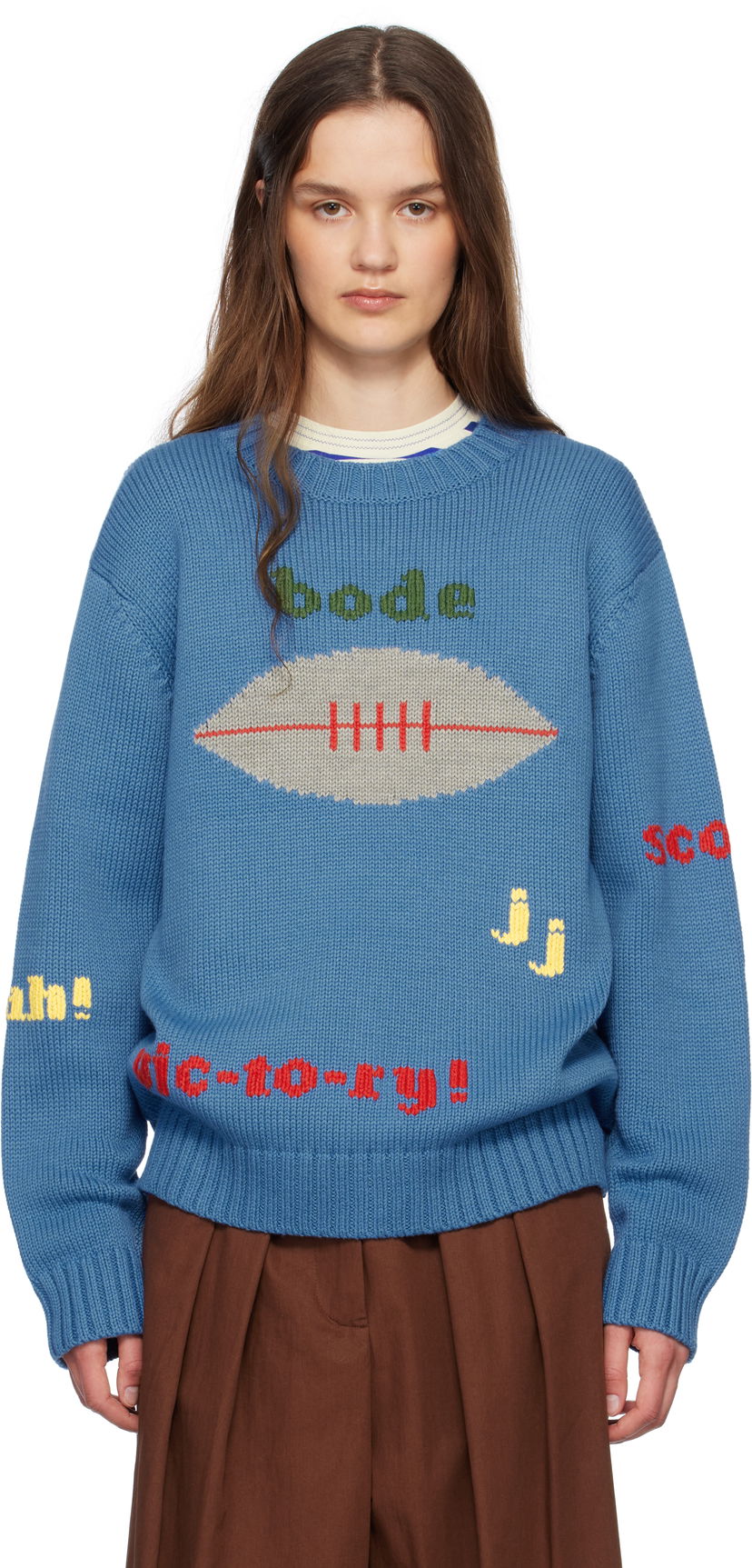 Cветр Bode Bode Spirit Intarsia Knit Sweater Синій | MRS25KT011