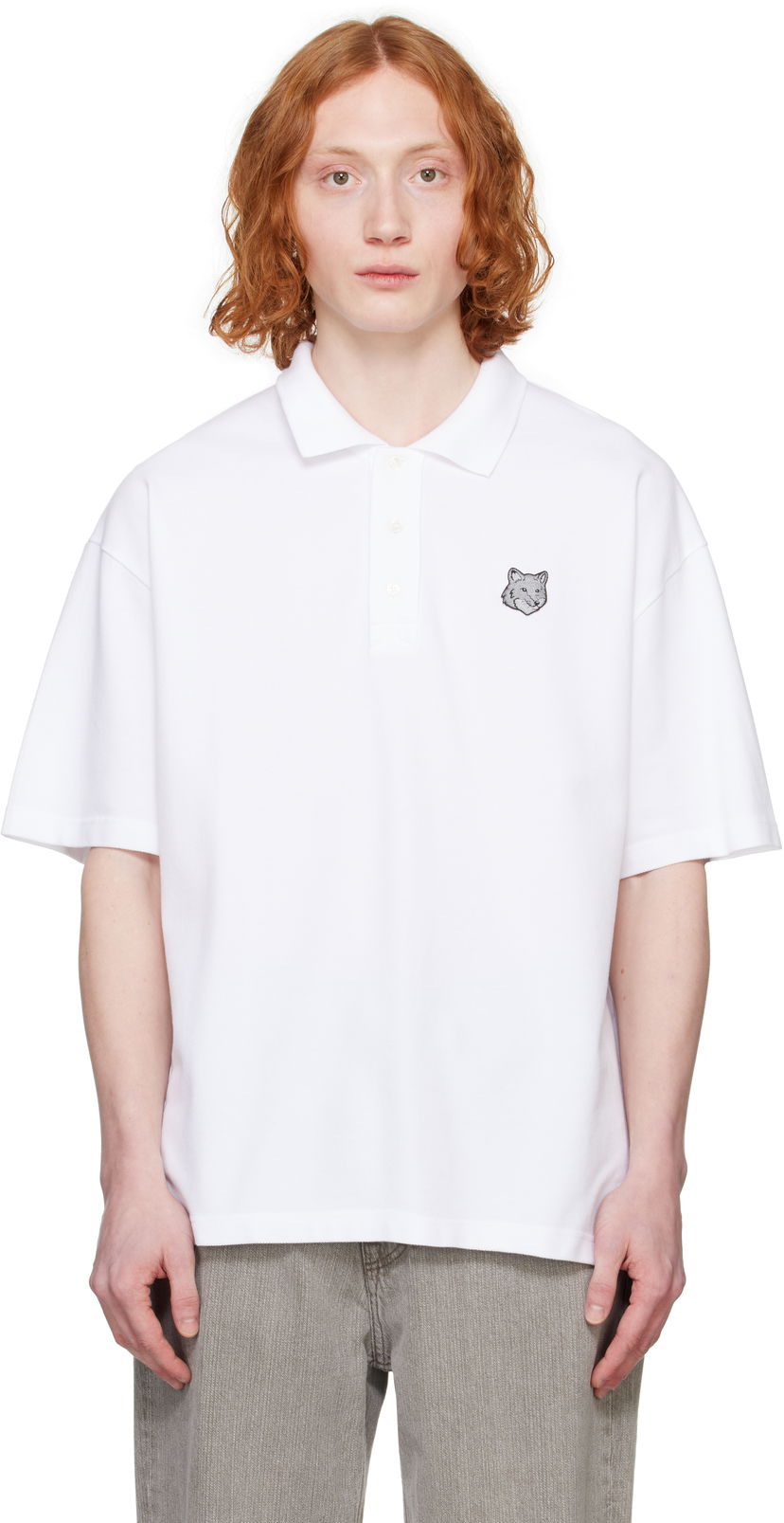 Сорочка поло MAISON KITSUNÉ Maison Kitsuné Fox Head Patch Oversize Polo білий | OM00213KJ7010