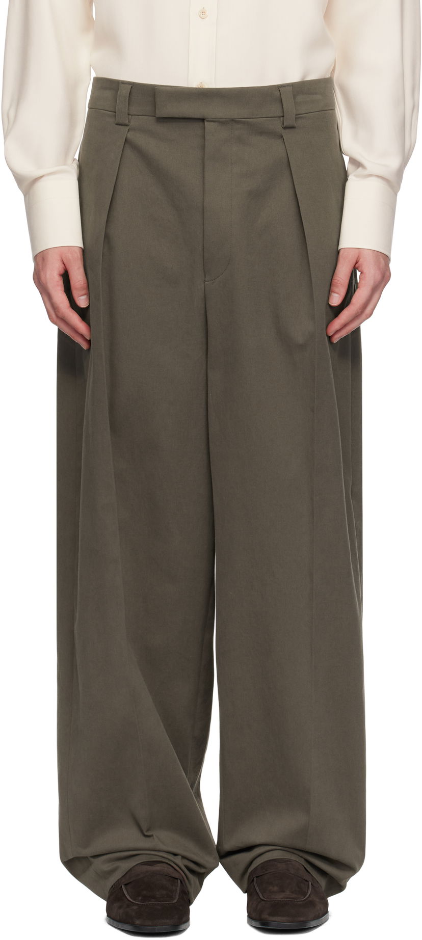 Штани FERRAGAMO Ferragamo Inverted Pleats Trousers Зелений | 782861