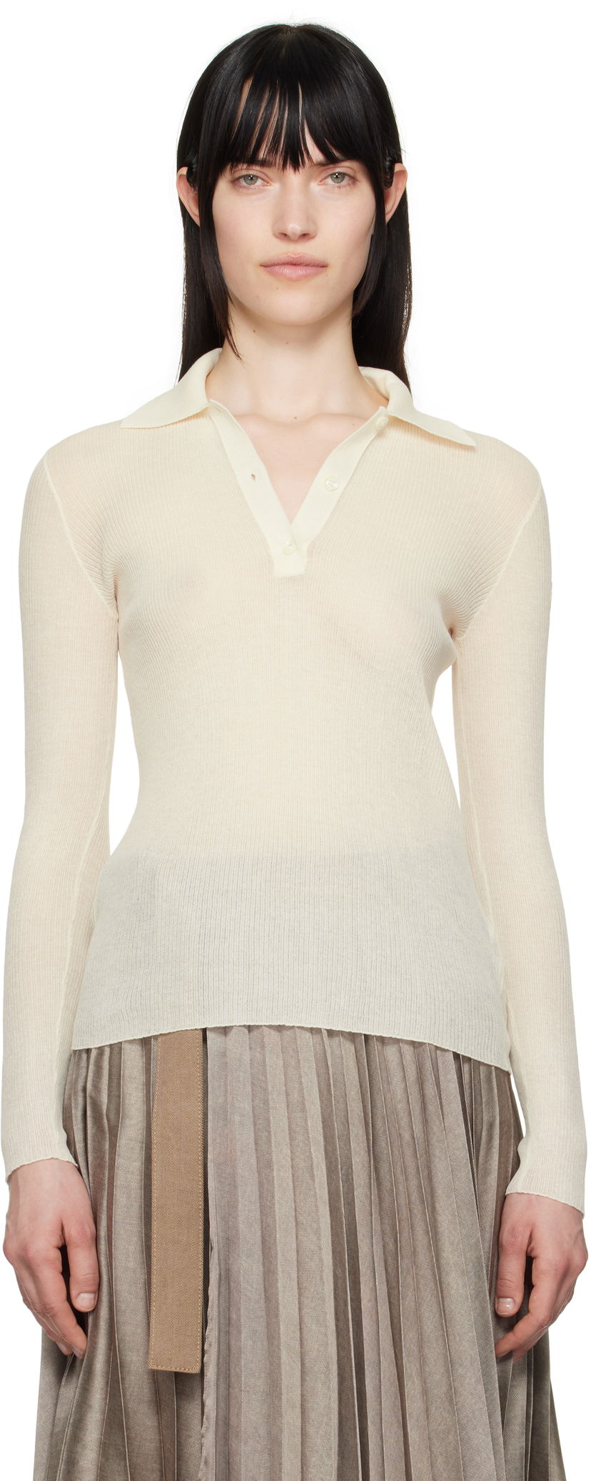 Cветр Moncler Moncler Long Sleeve Knit Polo бежевий | K10939A00005M1732