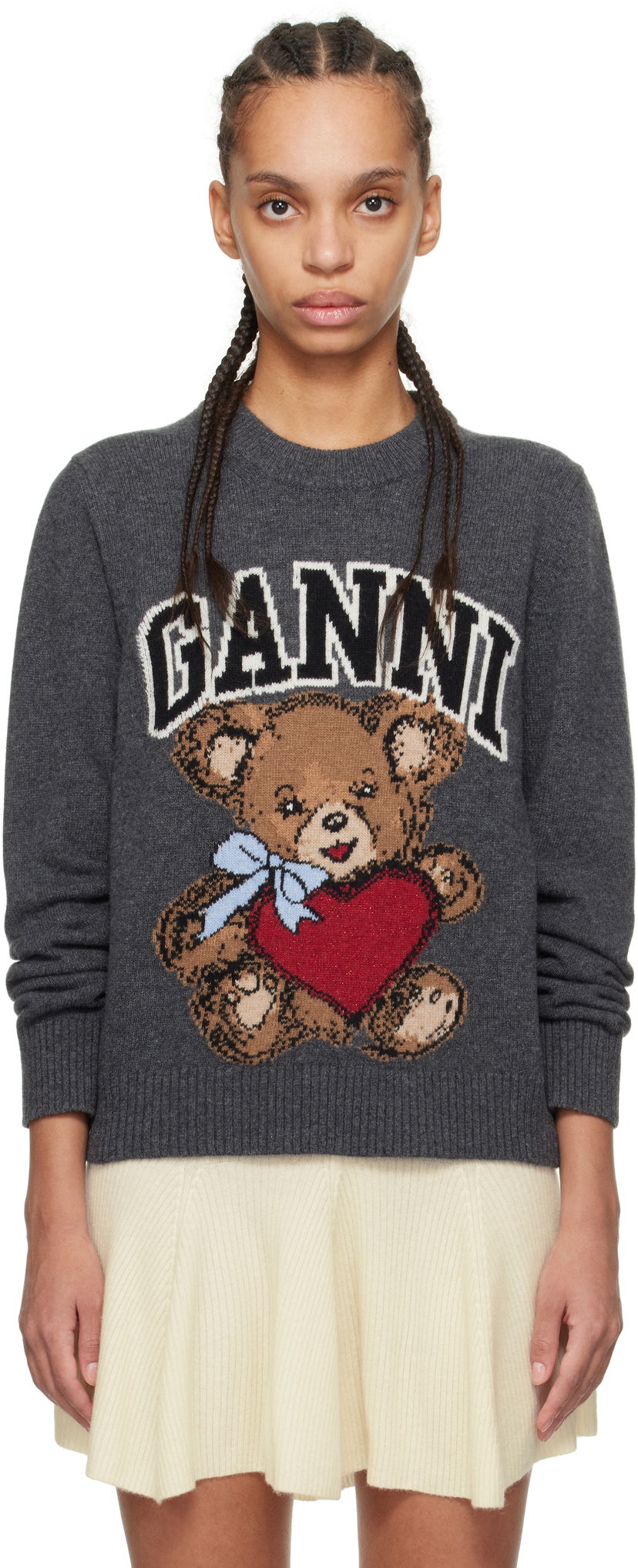 Cветр GANNI GANNI Graphic Bear Sweater Сірий | K2370