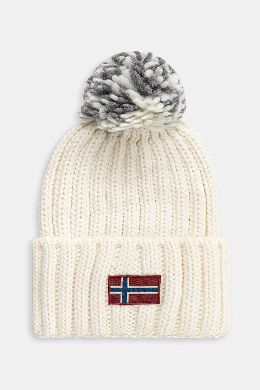 Шапка Napapijri Semiury Wool Blend Beanie with Pom-Pom and Flag Patch білий | NP0A4GKCN1J1