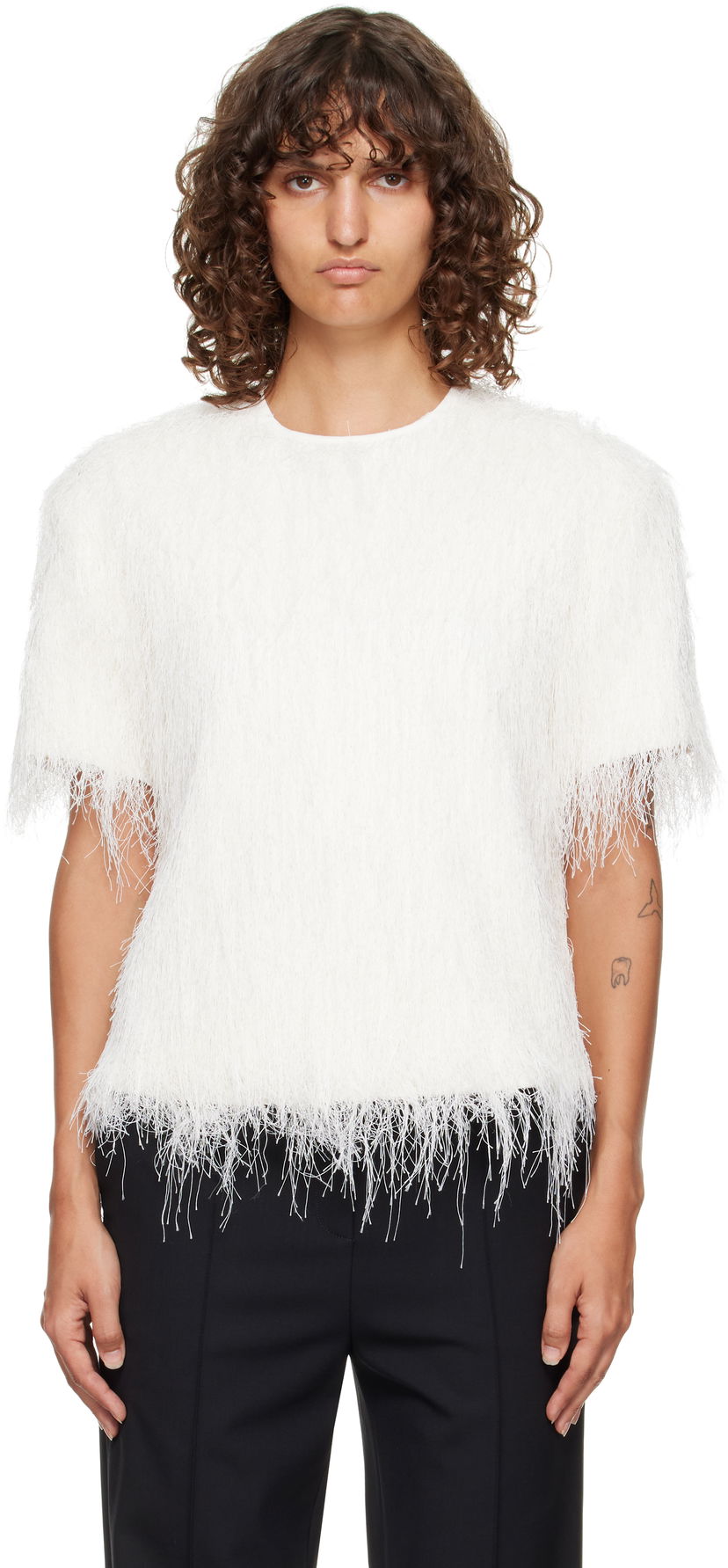 Футболка Loulou de Saison Loulou de Saison Zaro Fringed T-Shirt білий | ZARO