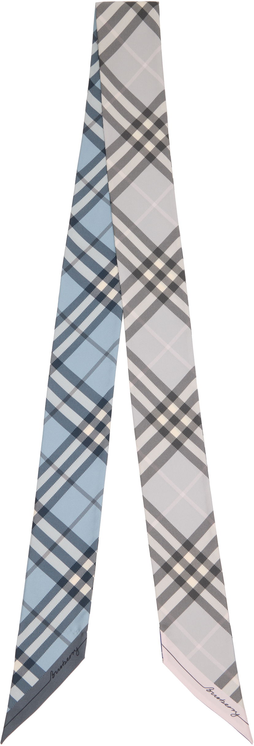 Шарф Burberry Burberry Skinny Contrast Check Silk Scarf Синій | 8110365