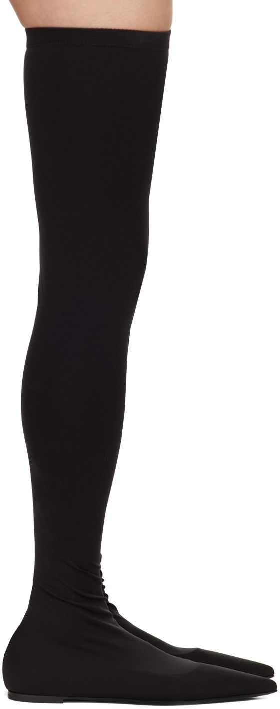 Кросівки та взуття Dolce & Gabbana Stretch Jersey Thigh-High Flats чорний | CU1115 AV590