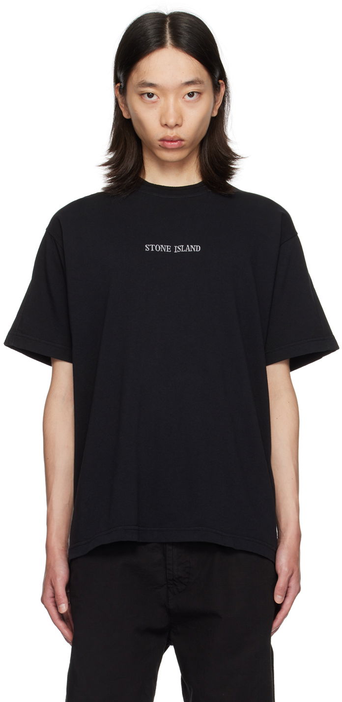 Футболка Stone Island Black Embroidered-Logo T-Shirt чорний | 811520479