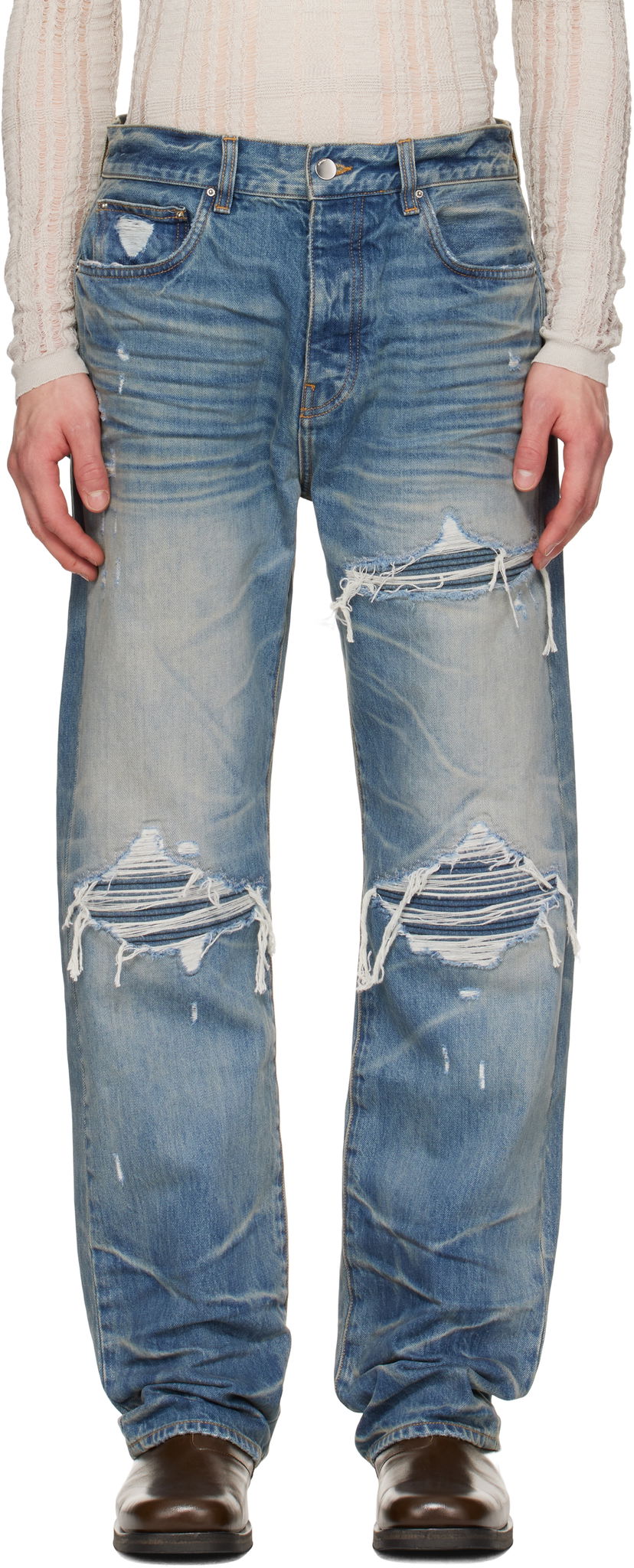 Джинси AMIRI AMIRI Pleated Denim Straight MX1 Jeans Синій | AMDNGH1087