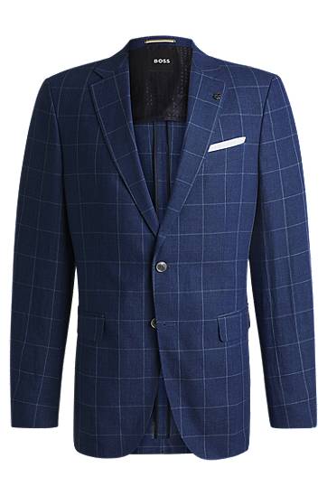 Куртка BOSS BOSS Slim-Fit Checked Linen-Blend Jacket Синій | 50540502