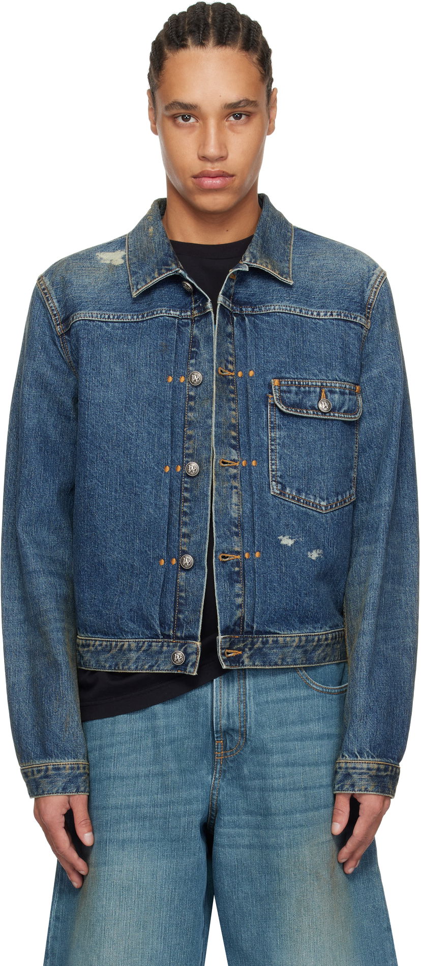 Куртка Palm Angels Palm Angels Curved Logo Denim Jacket Синій | PMYE055S25DEN0014540