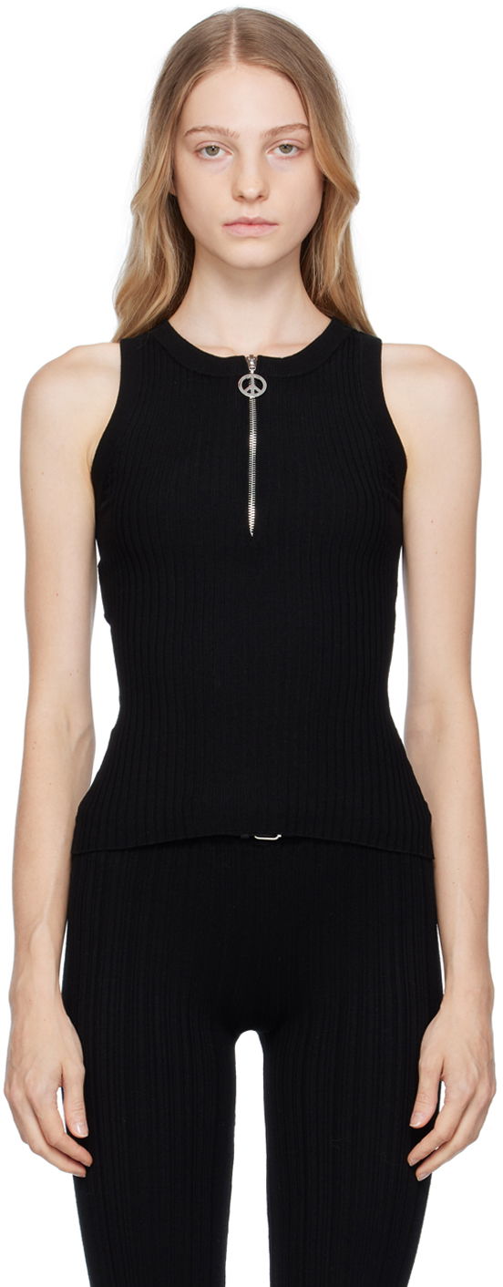 Безрукавка Moschino Moschino Jeans Half-Zip Ribbed Knit Tank Top чорний | 881 8711