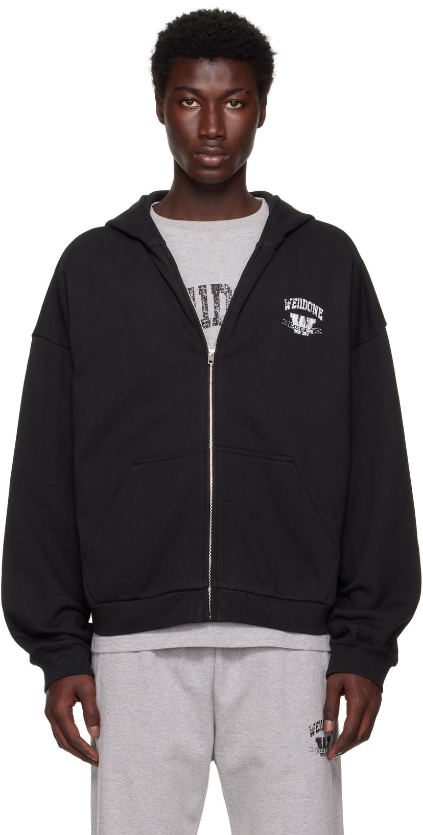 Світшоти We11done We11done Collegiate Zip-Up Hoodie чорний | WD-TJ2-25-846-U-BK