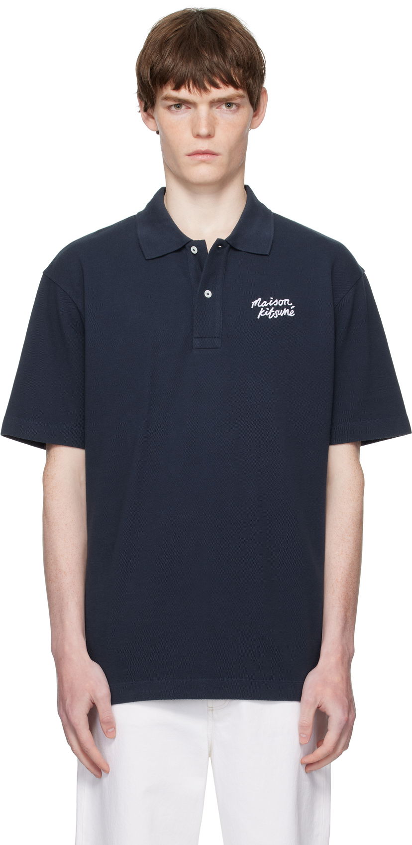 Сорочка поло MAISON KITSUNÉ Handwriting Comfort Polo темно-синій | MM00201KP0001