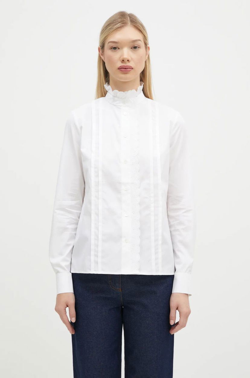 Сорочка MAISON KITSUNÉ Maison Kitsuné Craft Embroidery Stand Collar Shirt білий | NW00414WC5010