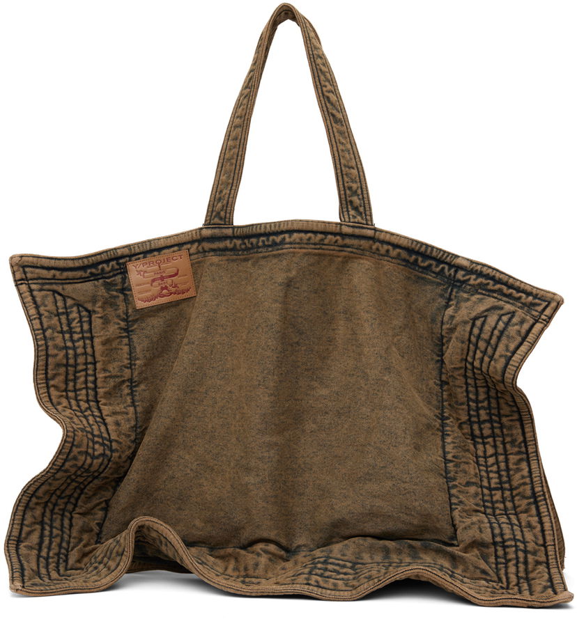 сумка-тоут Y/PROJECT Beige Maxi Wire Cabas Denim Tote Коричневий | 620BA005