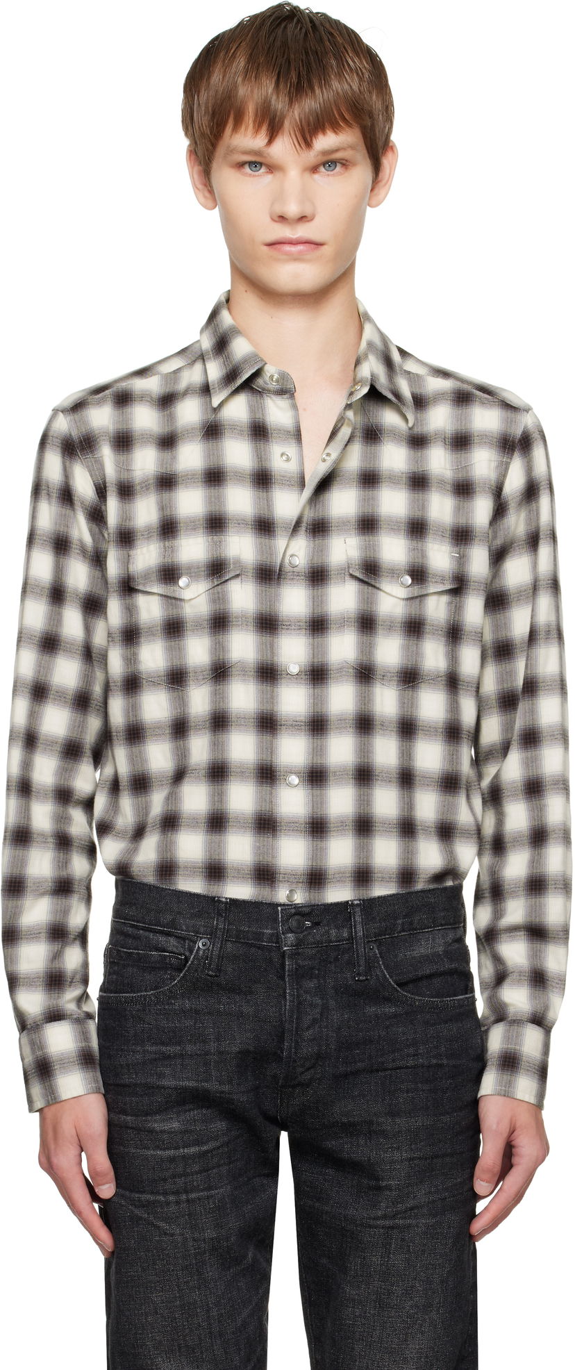 Сорочка Tom Ford TOM FORD Check Western Shirt бежевий | HDS001-FMC241
