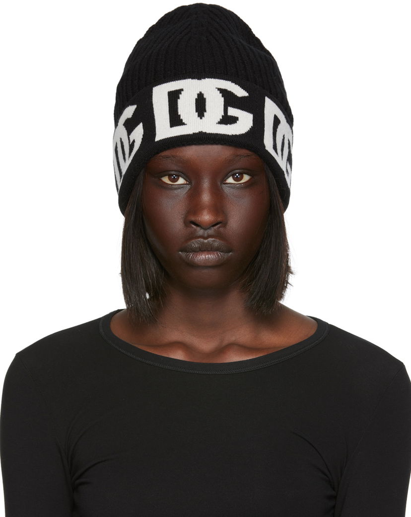 Шапка Dolce & Gabbana Black Logo Beanie чорний | FXI31T JAWP5