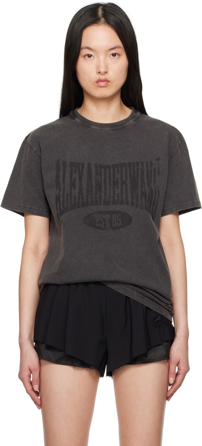 Футболка Alexander Wang Alexander Wang.t Distressed Logo T-Shirt Сірий | 4CC2251542