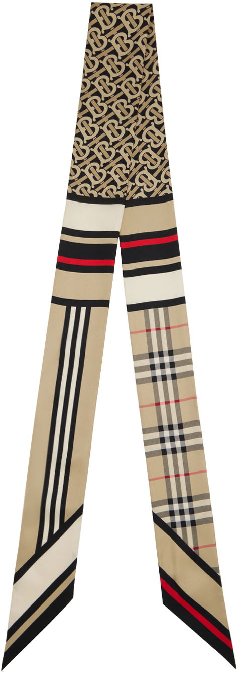 Шарф Burberry Skinny Montage Silk Scarf бежевий | 8037017