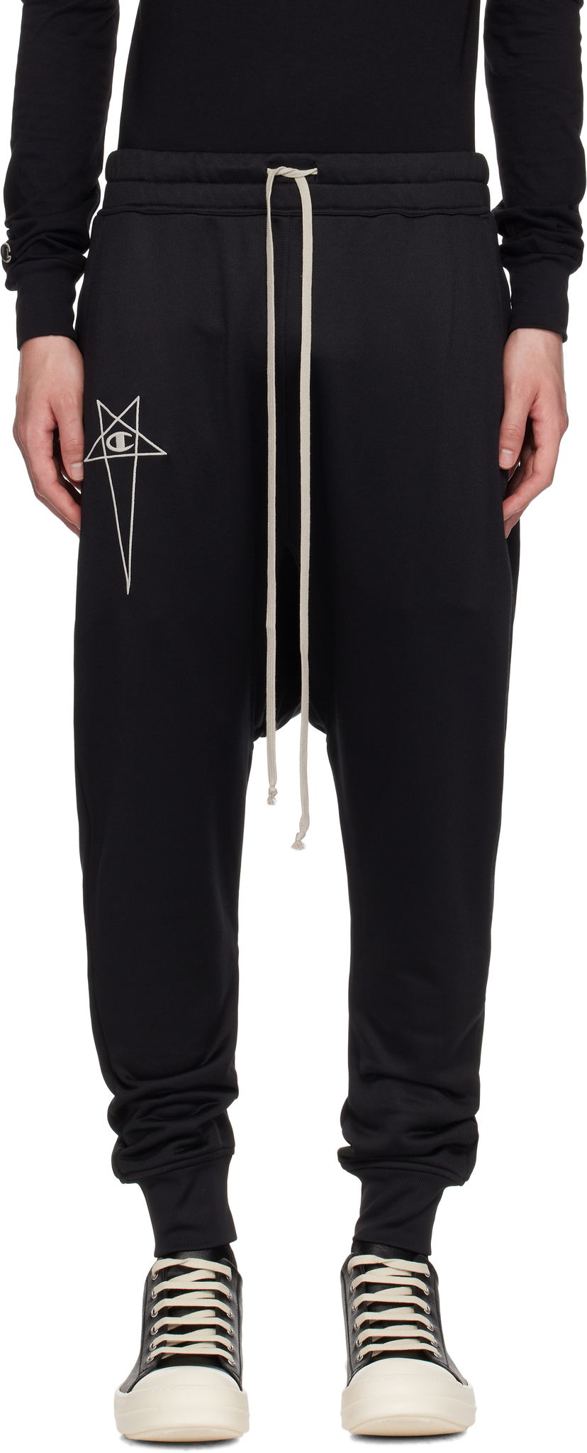 Спортивні штани Rick Owens Rick Owens Champion Edition Prisoner Drawstring Sweatpants чорний | CM01E1689 CHJS SHINY SWEAT JERSE