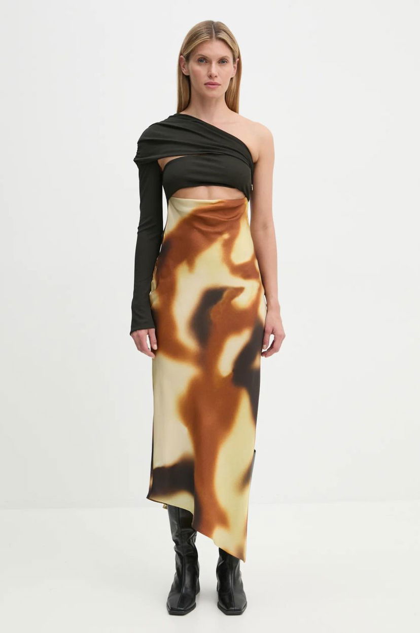 плаття Nanushka One-shoulder Maxi Dress with Abstract Print Різнокольоровий | NW24FWDR41050