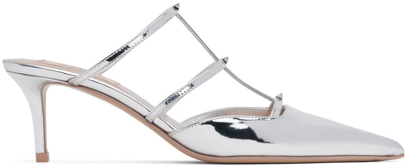 Кросівки та взуття Valentino Garavani Silver Rockstud Wispy Calfskin 60mm Mules білий | 5W2S0JB1VNM