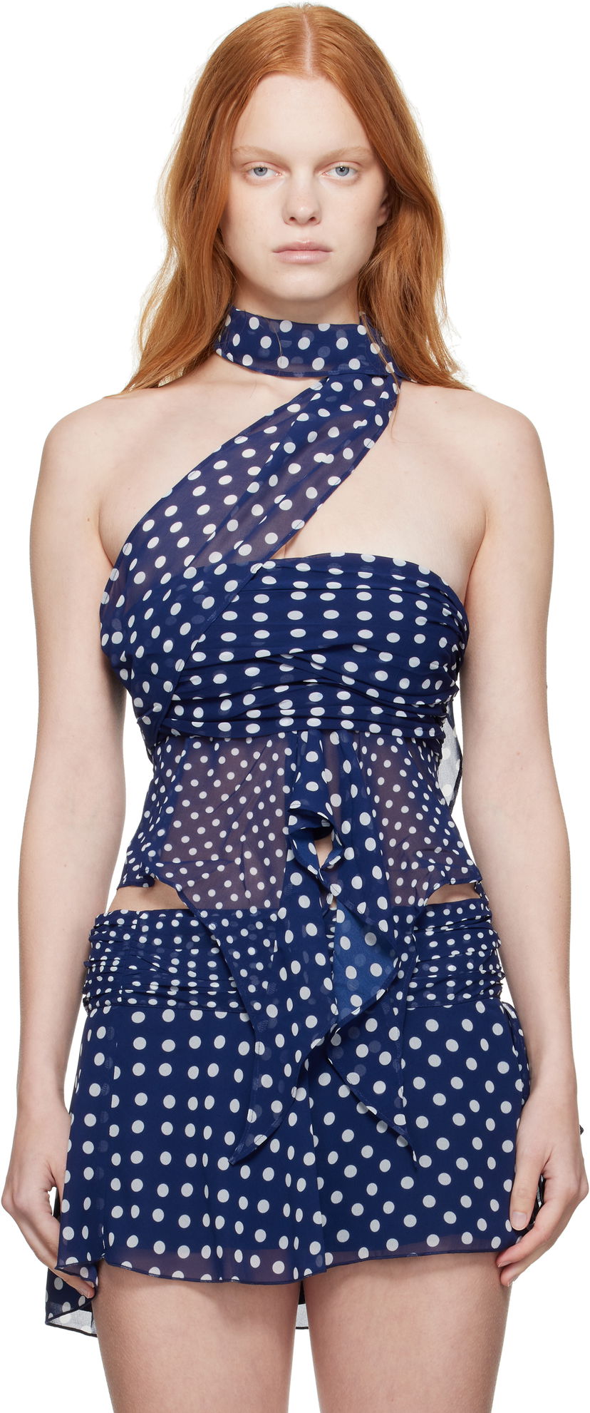 Безрукавка GUIZIO Guizio Chiffon Polka Dot Wrap Top Синій | P25119W096