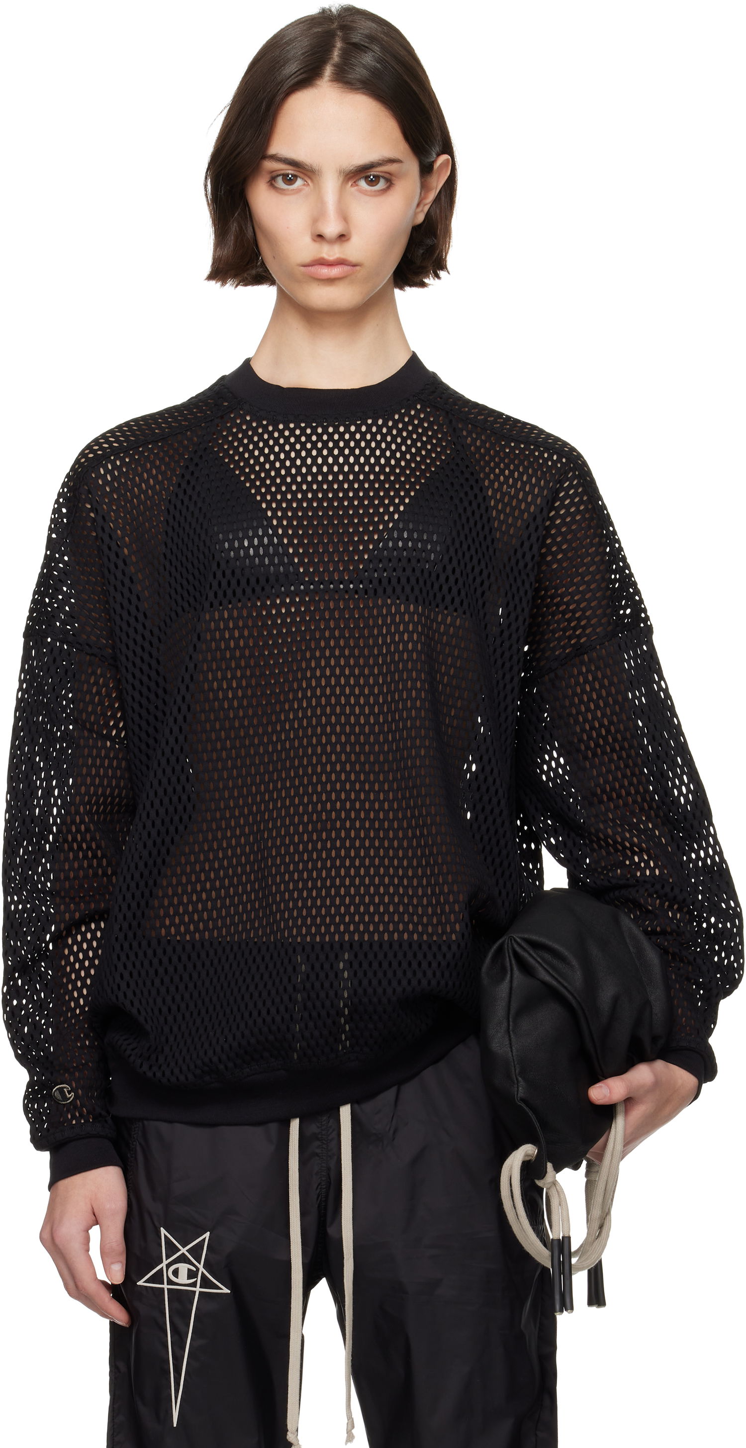 Cветр Rick Owens Rick Owens Champion Edition Jumbo Mesh Sweatshirt чорний | CW01E1670 CHONET, 0