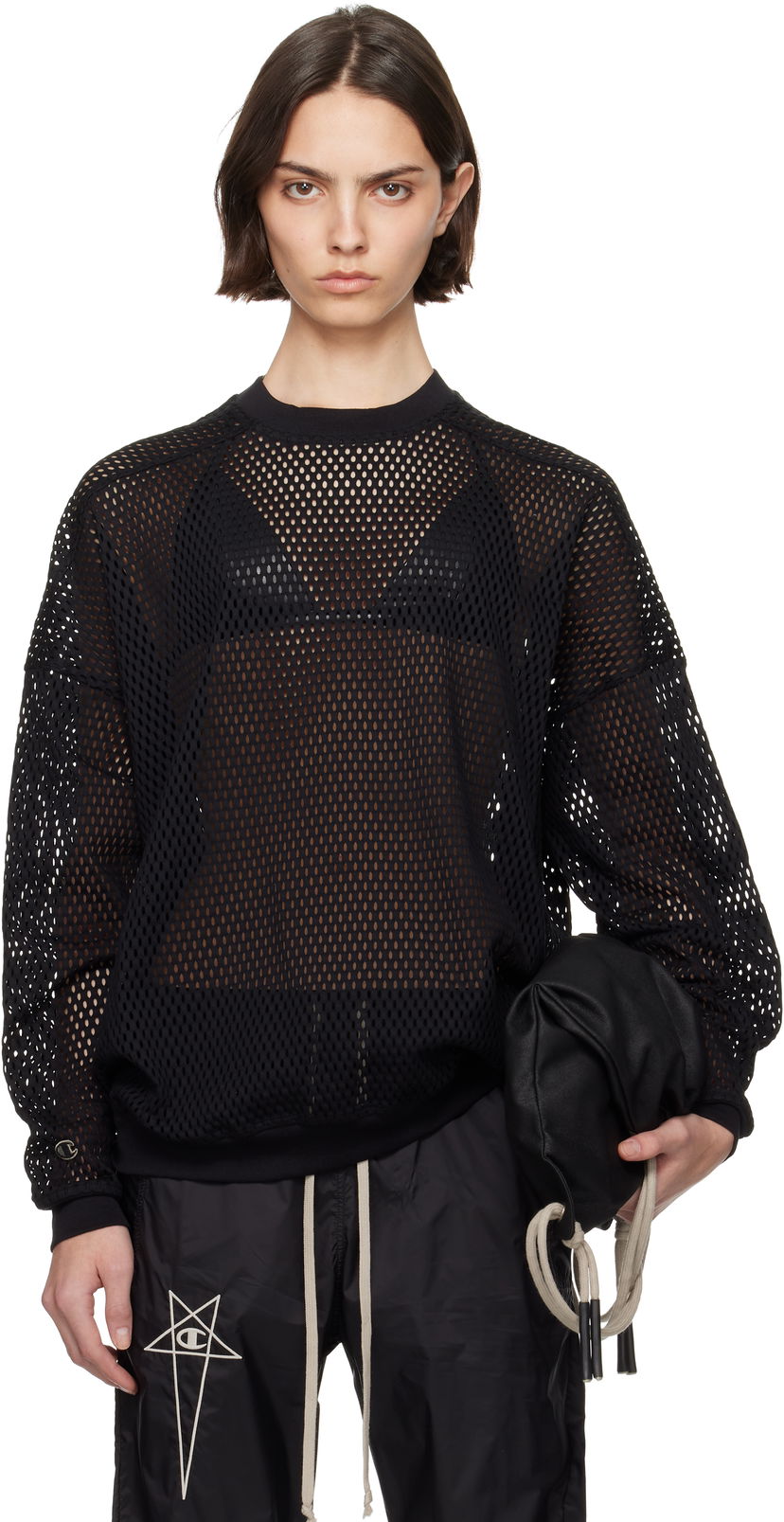 Cветр Rick Owens Rick Owens Champion Edition Jumbo Mesh Sweatshirt чорний | CW01E1670 CHONET