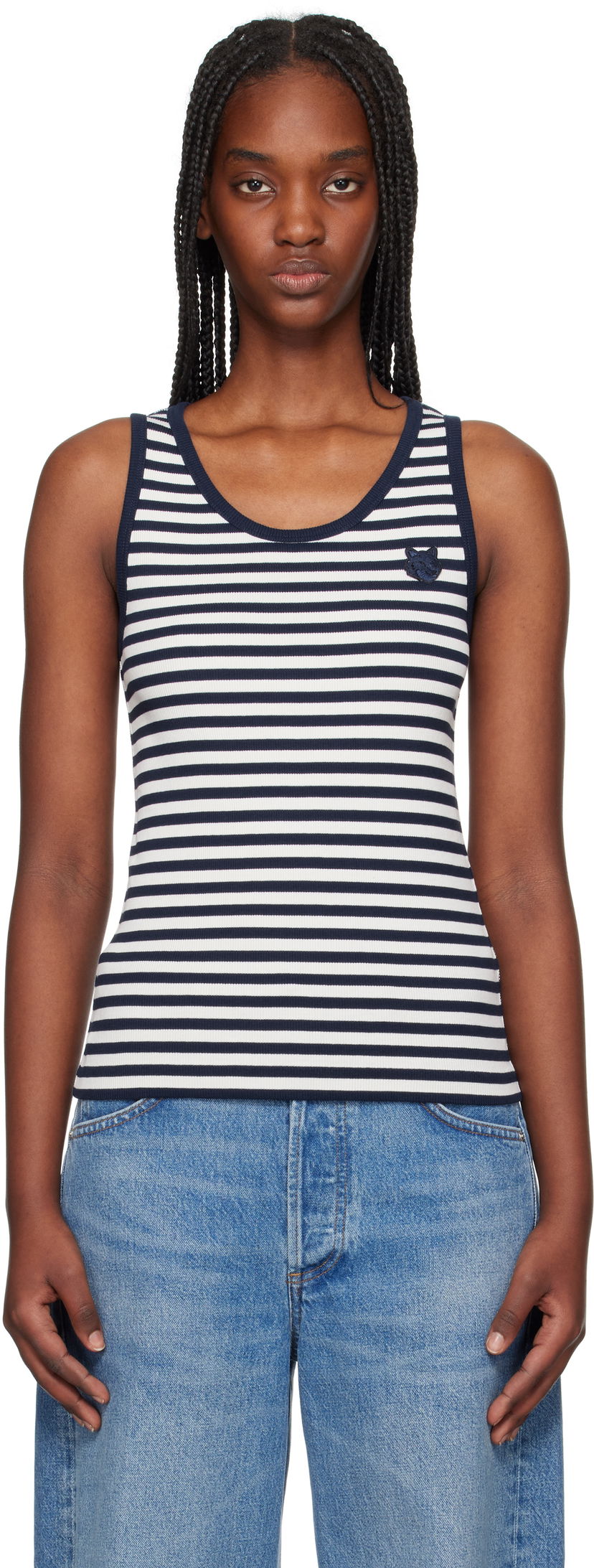 Безрукавка MAISON KITSUNÉ Maison Kitsuné Fox Patch Striped Ribbed Tank Top білий | OW00609KA0028