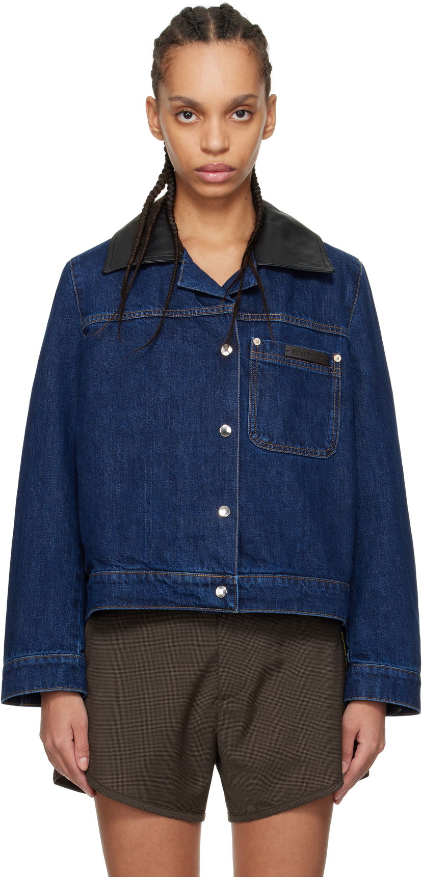 Куртка Wales Bonner Wales Bonner Denim Jacket with Faux Leather Collar Синій | WS25DE14-DE01-599