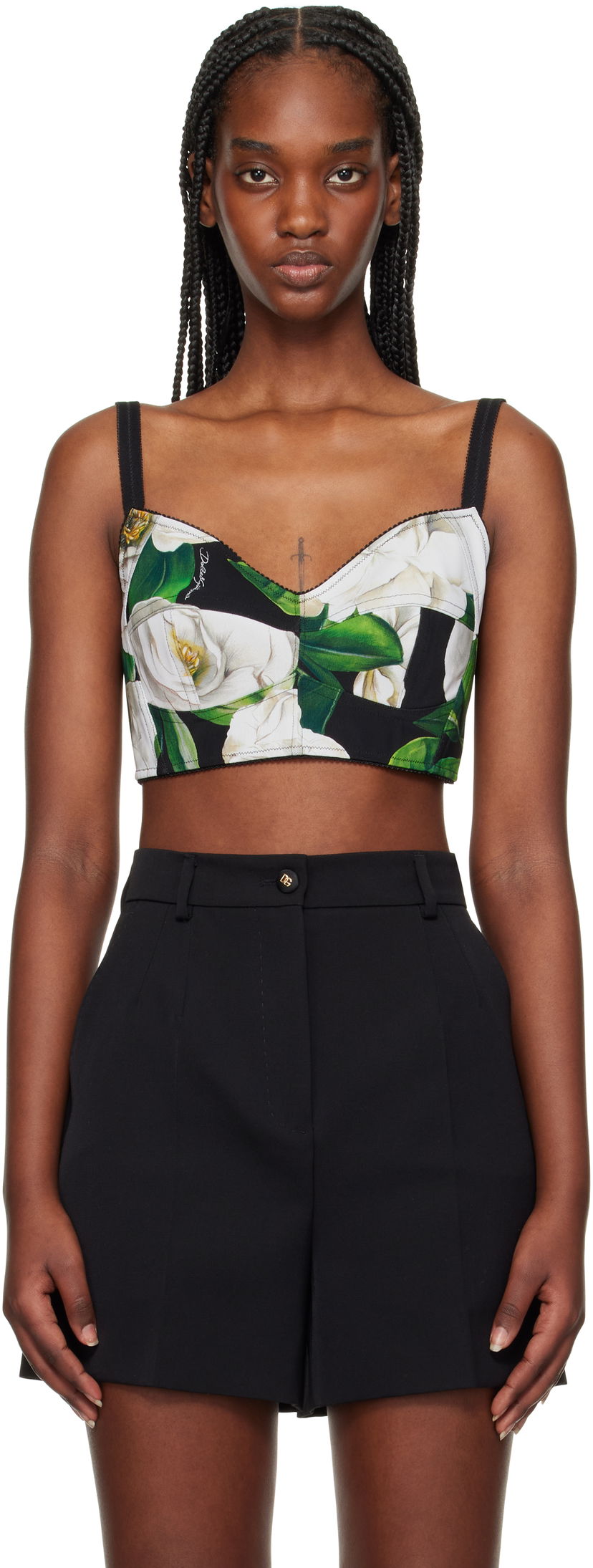 Кроп-топи Dolce & Gabbana Dolce&Gabbana Gardenia Print Crop Tank Top чорний | F7T18T FSSK2