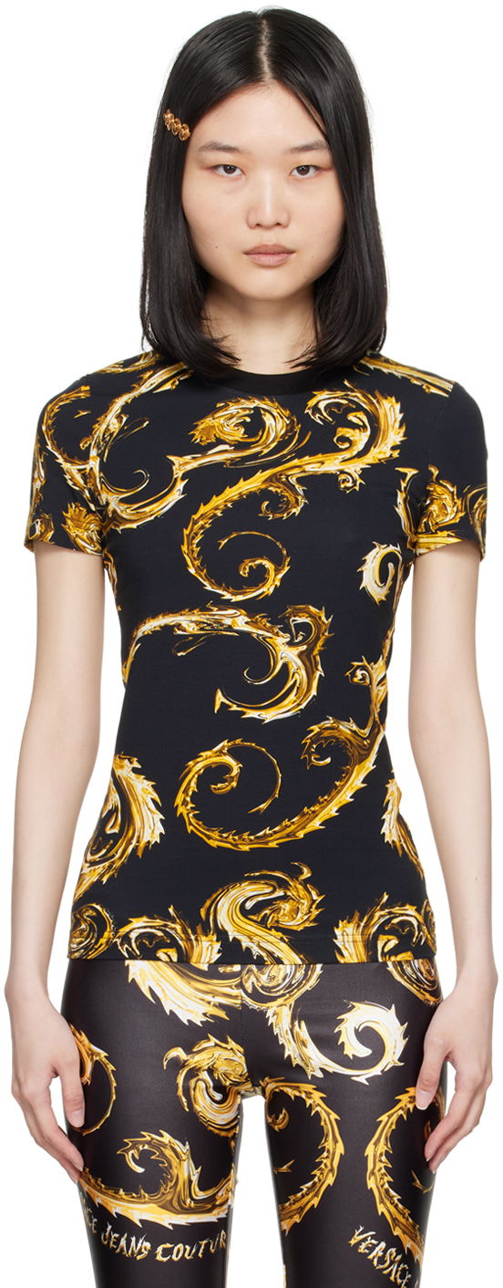 Футболка Versace Jeans Couture Black & Gold Chromo Couture T-Shirt чорний | E77HAH608_EJS409