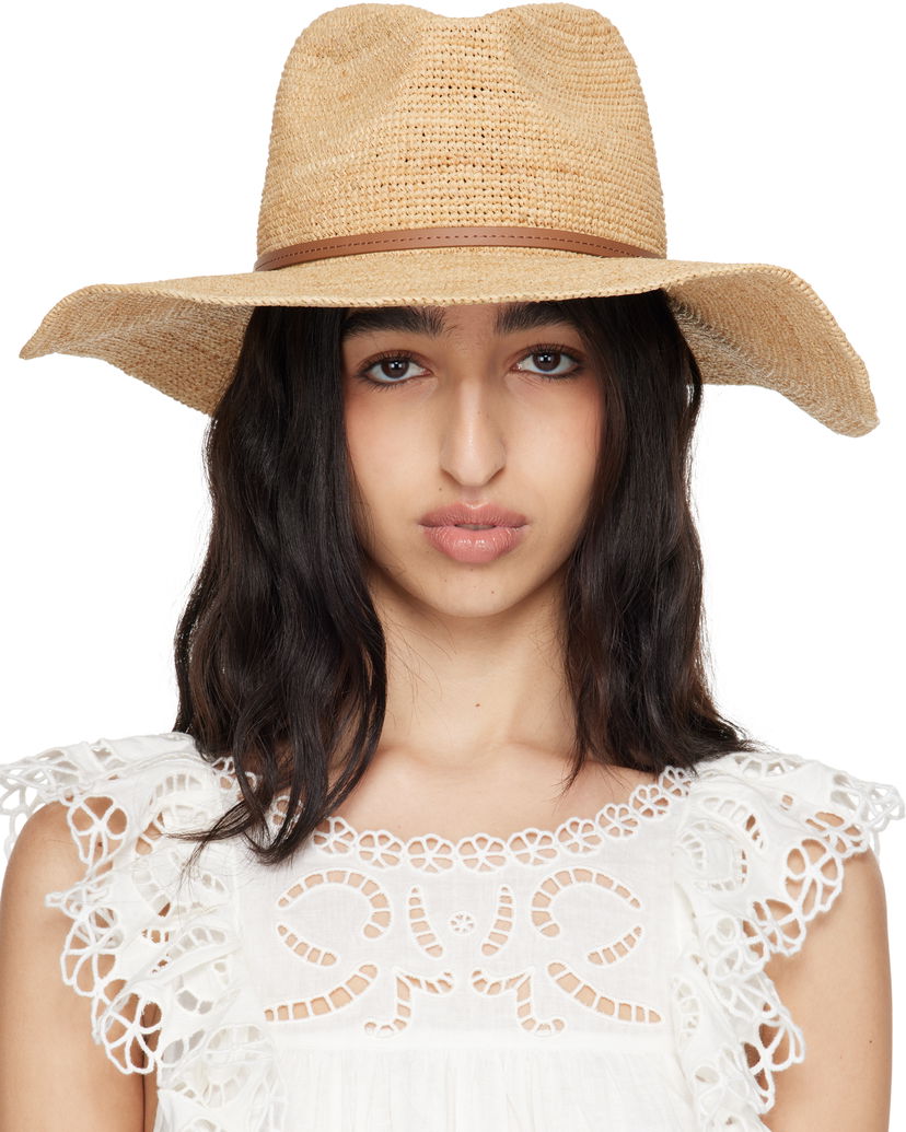 Капелюх rag & bone rag & bone Leather-Trimmed Wide-Brim Raffia Panama Hat бежевий | WJW25SH1015ST15