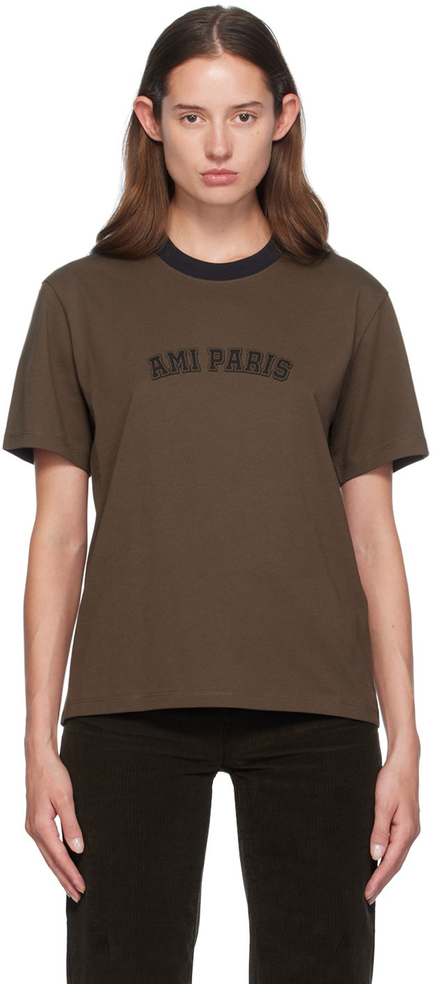 Футболка AMI Paris Brown Printed Logo T-Shirt Коричневий | UTS047.724