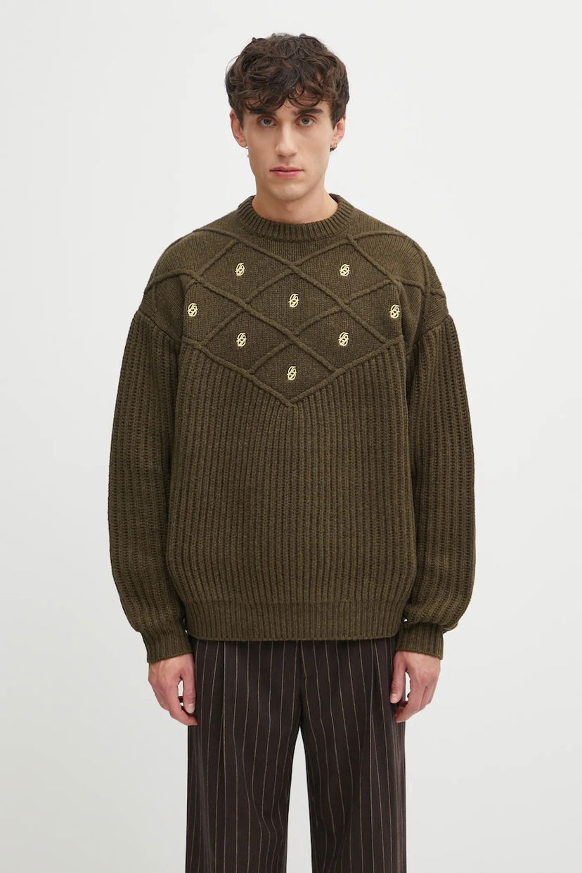Cветр Drôle de Monsieur Drôle de Monsieur La Maille Monogramme Wool Knit Sweater Зелений | I.PO180.WO018