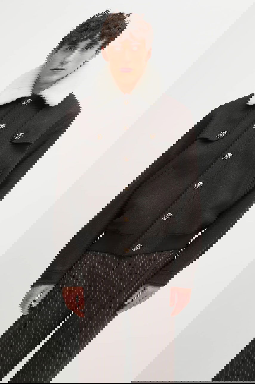 Куртка бомбер Drôle de Monsieur Wool Blend Bomber Jacket with Faux Fur Collar Коричневий | I.JT242.WO043, 0