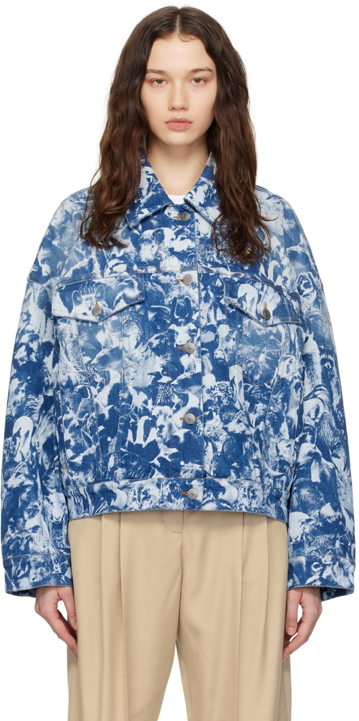 Куртка Stella McCartney Stella McCartney Animal Crowd Print Denim Jacket Синій | 6D01973SPH65