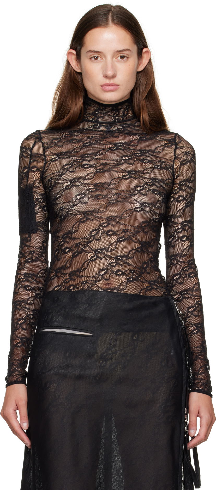 Футболка Courrèges Courrèges Lace Mock Neck Long Sleeve Top чорний | 325CTO444PA0132