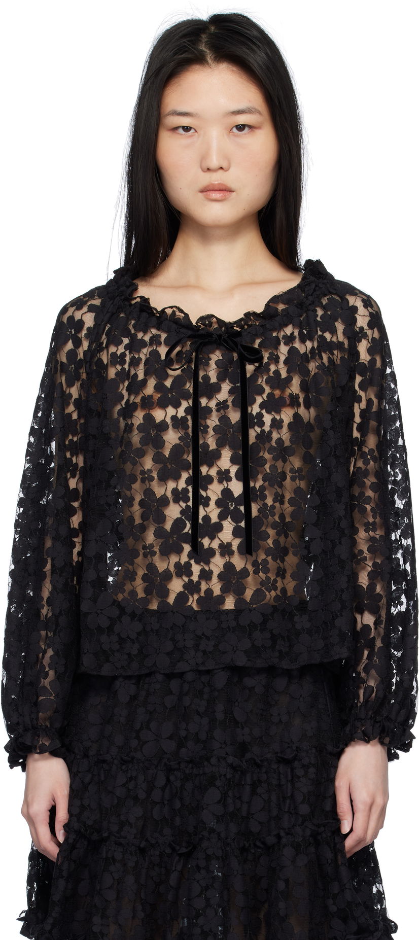 Футболка Anna Sui Shadow Blossom Elastic Lace Blouse чорний | 1025M20