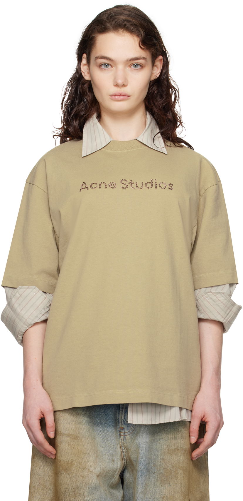 Футболка Acne Studios Acne Studios Relaxed Fit Logo T-shirt бежевий | CL0316-