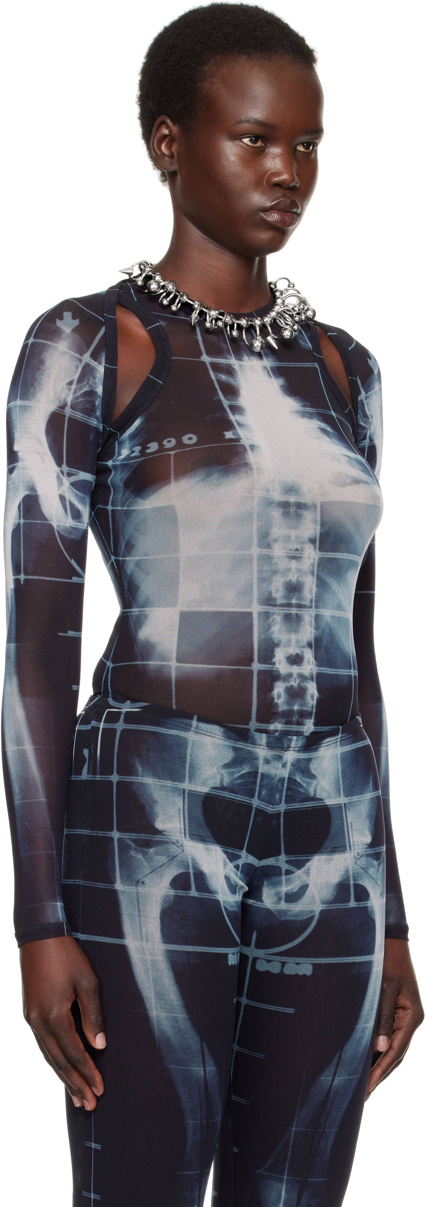 Боді Jean Paul Gaultier Jean Paul Gaultier 'The Squeletor' X-Ray Print Mesh Top чорний | 25/33-F-TO243-T580-005956, 1