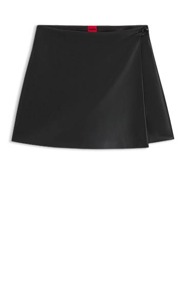 Спідниця BOSS Wrap-front Faux Leather Mini Skort чорний | 50542312