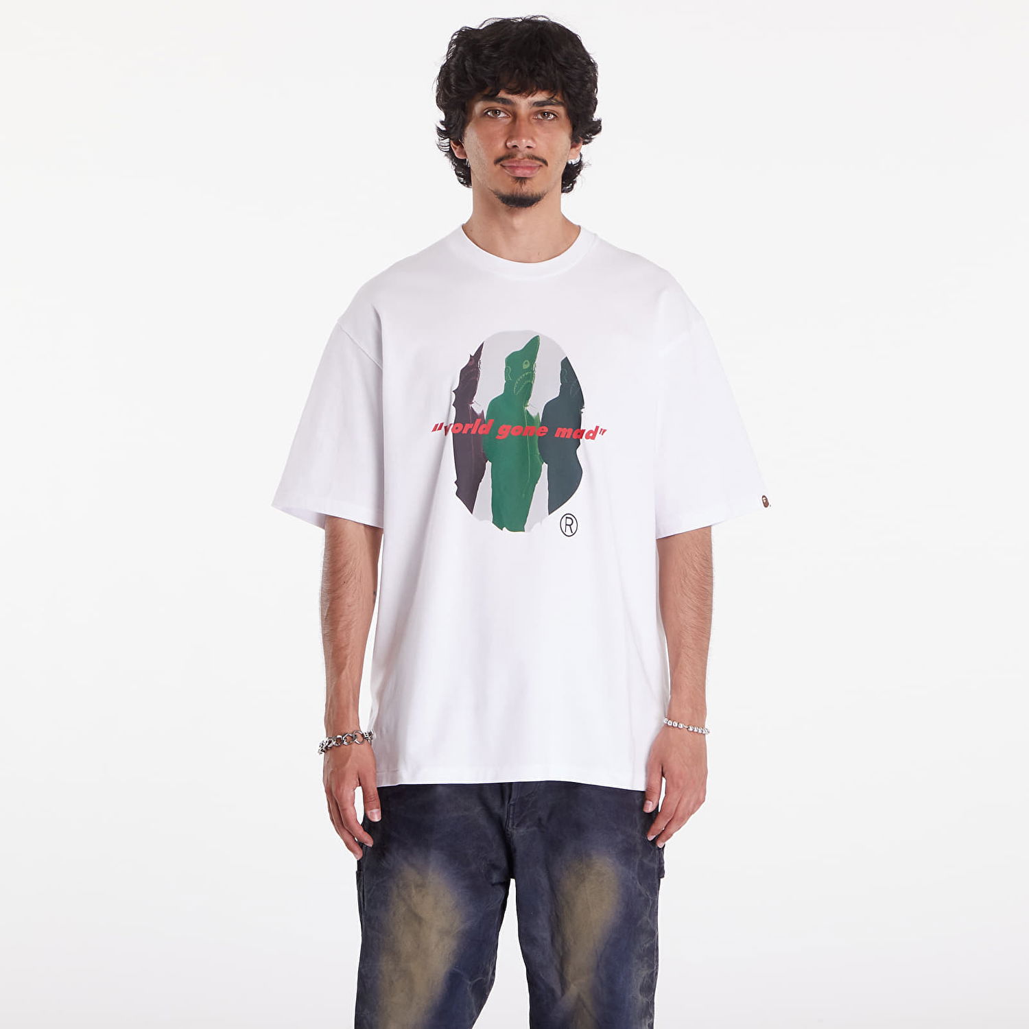 Футболка BAPE A BATHING APE Shark Shinji Ape Head Relaxed Fit Tee білий | 001TEK301328MWHT, 0